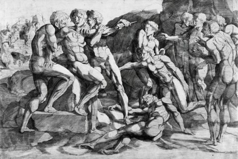 Ten Nude Men in a Landscape, 16th century. Creator: Domenico del Barbiere.
