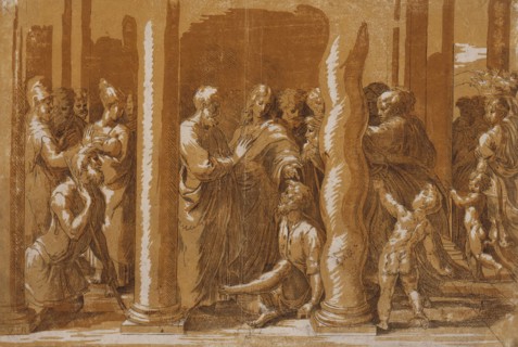 Saint Peter and Saint John Healing the Cripple at the Gate of the Temple, 16th century. Creator: Parmigianino.