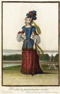 Recueil des modes de la cour de France, 'Habit de Fantaisie pour un Bal', Bound 1703-1704. Creators: Jean Berain, Jacques Le Pautre, Jean Lepautre.