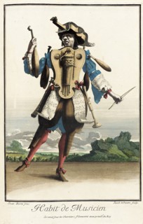 Recueil des modes de la cour de France, 'Habit de Musicien', Bound 1703-1704. Creators: Jean Berain, Jacques Le Pautre, Jean Lepautre.