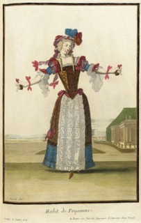 Recueil des modes de la cour de France, 'Habit de Paysanne', Bound 1703-1704. Creators: Jean Lepautre, Jean Berain, Jacques Le Pautre.