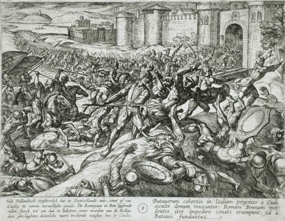 Dutch Soldiers Return from Germany to Aid Civilis Defeat the Romans, published 1612. Creator: Antonio Tempesta.