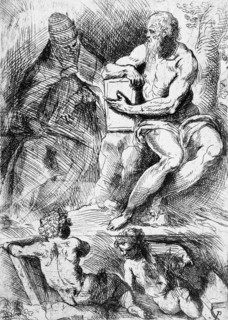 St. Jerome, Pope Damasus, and Two Putti, 16th century. Creator: Jacopo Palma.