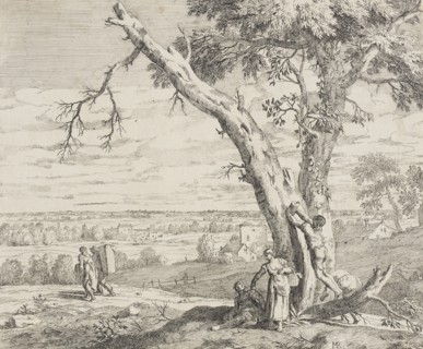 Landscape with Country Folk and Woodcutter, 1730. Creator: Marco Ricci.