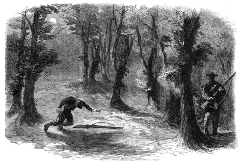 The Civil War in America: how the outlying sentries of the Federal Army are killed by..., 1861. Creator: Unknown.