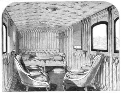 Saloon of Her Majesty's carriage on the London and North-Western Railway, 1861. Creator: Unknown.