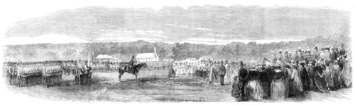 Presentation of Colours to the 36th Regiment by the Prince of Wales at the Curragh Camp, 1861. Creator: Unknown.