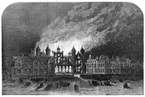 The Burning of Capesthorne Hall, Cheshire: the South Front, 1861. Creator: Unknown.