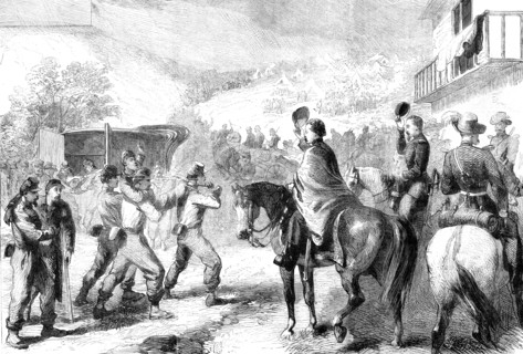 The War in America: bringing in the Federal wounded after the skirmish at Lewinsville..., 1861. Creator: Frederick John Skill.