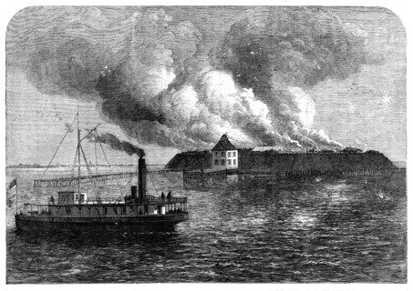 The War in America: Fort Ocracoke, on Beacon Island, North Carolina, destroyed by fire on..., 1861. Creator: Unknown.