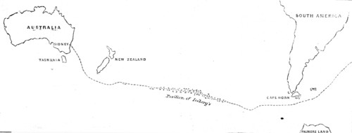Course of the Damascus from Sydney to Cape Horn on her voyage to London in July and August..., 1861. Creator: Unknown.