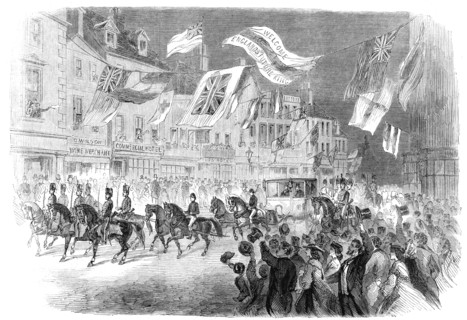 Visit of the Prince of Wales to Clumber: His Royal Highness passing through Worksop, 1861. Creator: Unknown.
