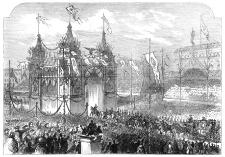 The Coronation of the King and Queen of Prussia: the King passing under the triumphal arch..., 1861. Creator: Unknown.