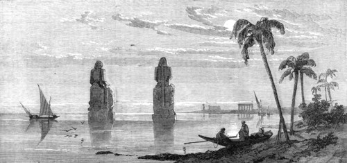 Inundation of the Nile: colossal statues in the Plain of Thebes, 1861. Creator: Richard Principal Leitch.