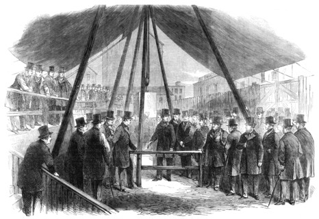 Lord Berners laying the foundation-stone of the Agricultural Hall, Islington, 1861. Creator: Unknown.