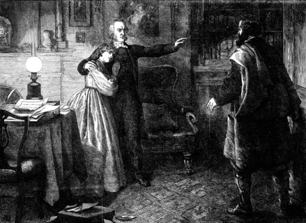 The Curate of Glevering, the Denunciation of Charles Trevor -  drawn by J. D. Watson, 1861. Creator: John Dawson Watson.