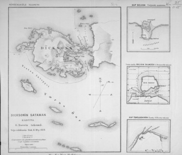 Map of Nordenskiöld's voyage on the ship "Vega" off the coast of Dikson in 1878.  Creator: G. Boven.