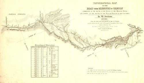 Topographical map of the road from Missouri to Oregon, commencing at the mouth of the Kansas...,1846 Creators: John C Fremont, Charles Preuss.