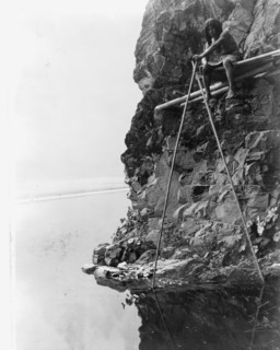 Fishing platform on Trinity River-Hupa, c1923. Creator: Edward Sheriff Curtis.