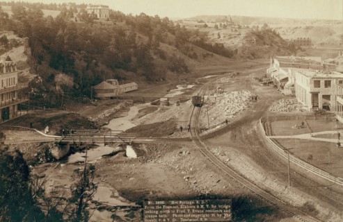 Hot Springs, SD From the Fremont, Elkhorn and MV Ry bridge looking north to Fred..., 1891. Creator: John C. H. Grabill.