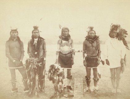Indian Warriors Mr Bear-that-Runs-and-Growls, Mr Warrior, Mr One-Tooth-Gone, Mr Sole..., 1890. Creator: John C. H. Grabill.