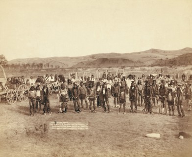 At the dance Part of the 8th US Cavalry and 3rd Infantry at the great Indian grass dance..., 1890. Creator: John C. H. Grabill.