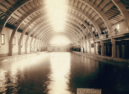 Hot Springs, SD Interior of largest plunge bath in US on FE and MV R'y, 1891. Creator: John C. H. Grabill.