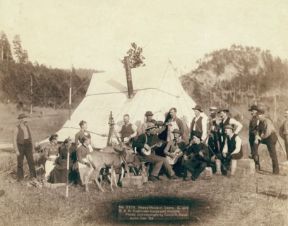 Happy Hours in Camp G and B&M Engineers Corps and Visitors, 1889. Creator: John C. H. Grabill.