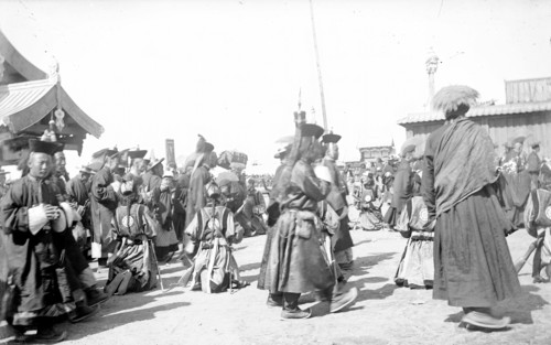A group of Buddhist monks in the datsan, 1880.  Creator: Nikolai Nikolaevich Petrov.