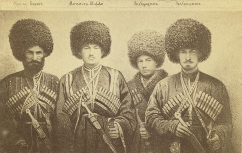 Group portrait of four men from Transcaucasus region, between 1870 and 1886. Creator: Unknown.