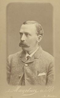 George Kennan, head-and-shoulders portrait, facing left, 1885. Creator: Unknown.