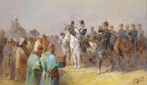Kyrgyz-Kazakhs of the Middle Horde Paying a Tax by the Tsar's Decree, 19th century. Creator: Nikolay Nikolaevich Karazin.