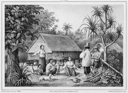 Dwelling at Guam, Mariana Islands, 19th century. Creators: Friedrich Heinrich Kittlitz, Victor Adam, Louis-Pierre-Alphonse Bichebois, Godefroy Engelmann.