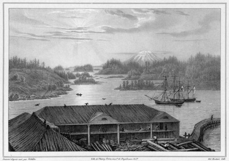 View of Sitka Bay (taken from Governor's House) (northwest coast of America), 19th century. Creators: Friedrich Heinrich Kittlitz, Godefroy Engelmann.
