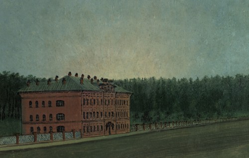 View of the Student Hostel on the Right Corner of the University Grove, Tomsk, 1887. Creator: Pavel Mikhailovich Kosharov.