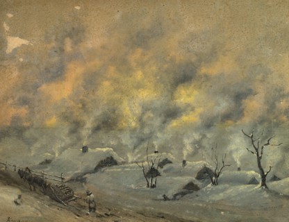 View of a Village in the Barabinsk Steppe in Winter, 1880-1897. Creator: Pavel Mikhailovich Kosharov.