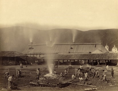 Hard Labor Convicts Roasting Ore in the Yard of the Kutomara Plant, 1891. Creator: Aleksei Kuznetsov.