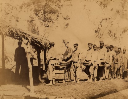 Exiled Convicts Waiting for Lunch While Working in the Taiga, 1880-1899. Creator: Innokenty Ignatievich Pavlovsky.