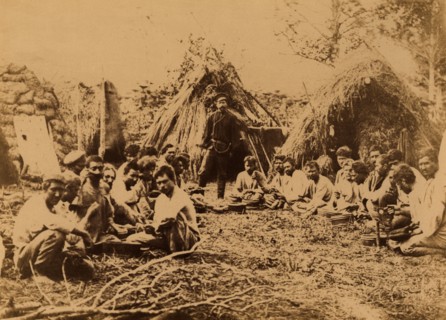 Exiled Convicts Having Lunch near Their Huts during Work in the Taiga, 1880-1899. Creator: Innokenty Ignatievich Pavlovsky.