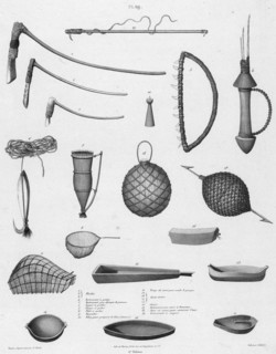 Utensils of the inhabitants of the Caroline Islands, 19th century. Creators: Alexander Postels, Godefroy Engelmann.