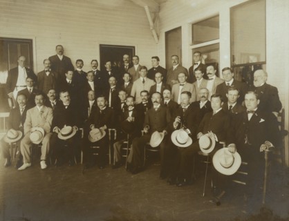 Russian & Japanese delegates and members of the press, 1905. Creator: Perry Enoch Conner.