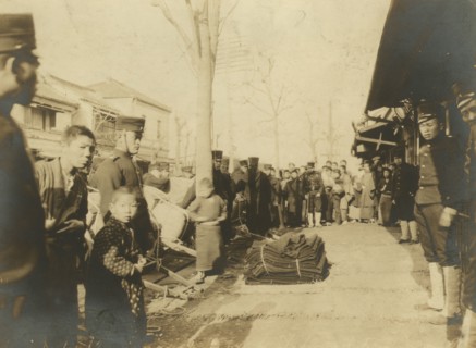 Distribution of blankets to troops at Tokio, c1904. Creator: Unknown.