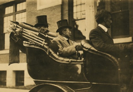 Komura and Takahira arriving at peace conference building, 1905. Creator: Unknown.