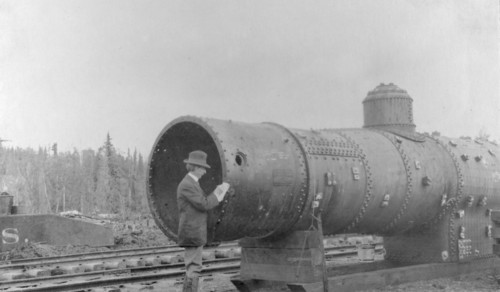 Frank G. Carpenter inspecting new railroad, between c1900 and 1916. Creator: Unknown.
