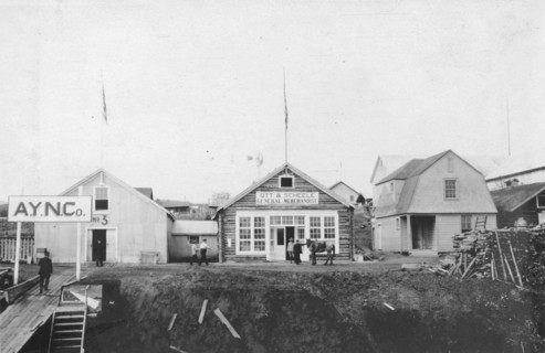 Scene in front of Ott and Scheele's general merchandise store, between c1900 and 1916. Creator: Unknown.