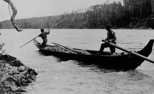 Indians poling up the Skeena River, between c1900 and c1930. Creator: Unknown.