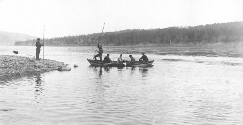 The moment of taking measurements of the river depth from a boat, 1909. Creator: Vladimir Ivanovich Fedorov.