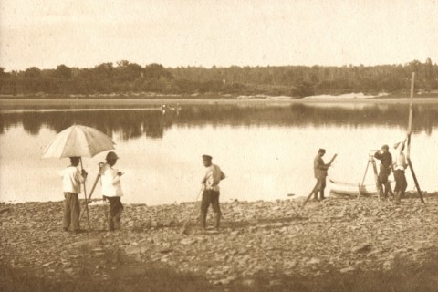 Carrying out leveling on the banks of the Zeya River, 1909. Creator: Vladimir Ivanovich Fedorov.