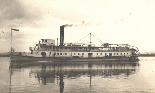 View of the steamship "Petersburg" on the Zeya River, 1909. Creator: Vladimir Ivanovich Fedorov.
