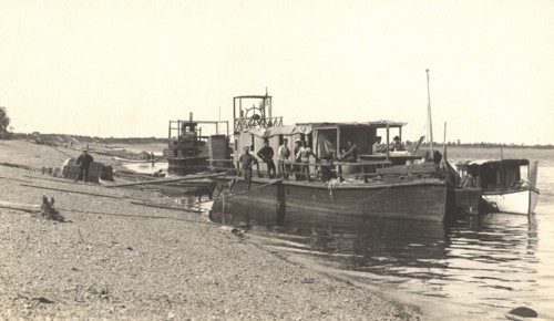 Caravan of a survey party near the bank of the Zeya River, 1909. Creator: Vladimir Ivanovich Fedorov.
